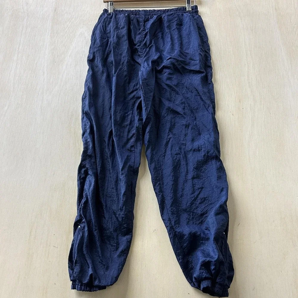 Vintage Track Pants Mens XL Blue Nylon Woven Elastic Waist Lined Zip Joggers